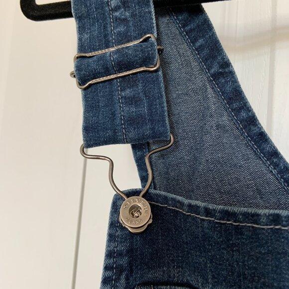 Vintage 90s Silver Jeans Flare Carpenter Denim Blue Overalls Size 5/31 - Picture 5 of 16